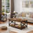 17 Stories Living Room Coffee Table Set of 3, Industrial Triangular-Design Coffee Table and 2 End Side Tables, 3 Piece Living Room Table Set with Large Storage for Apartment Home (Brown Wood)
