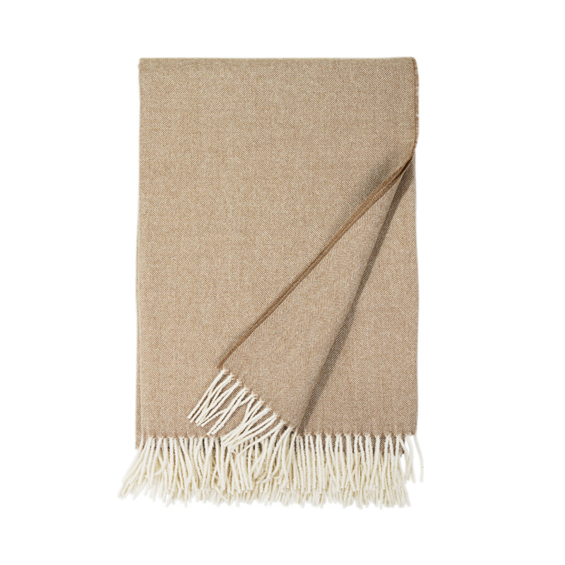 Madison Woven Baby Alpaca Throw Blanket, Camel Herringbone