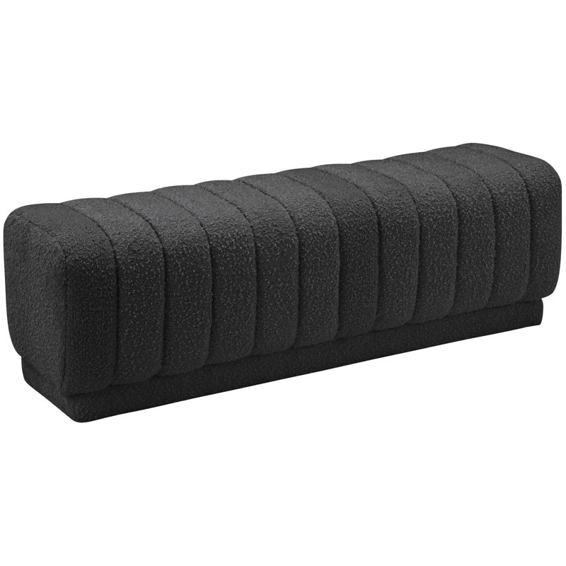 Repose-pieds rembourré en tissu Heathrow Boucle, Tissu bouclé noir