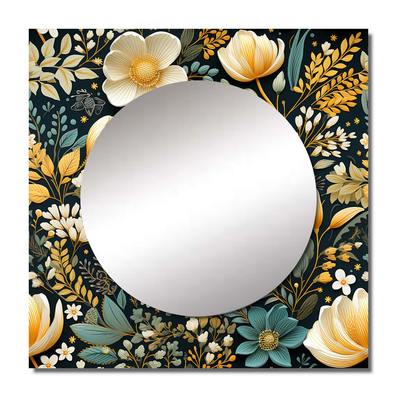 Motif floral Wanderlust Boho - grand miroir mural carré bohémien et éclectique pour chambre, 23 po x 23 po