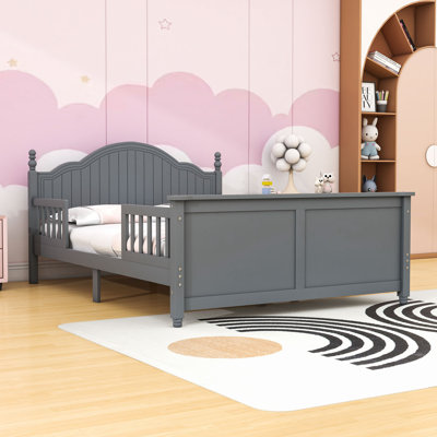 Wooden Bed With Safety Guardrails And Slats