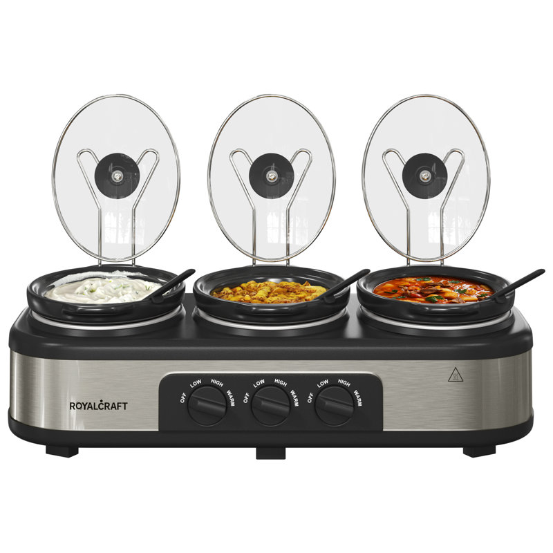 Royalcraft 3x1.5 Qt. Slow Cooker with 10 Inner Bags, Silver