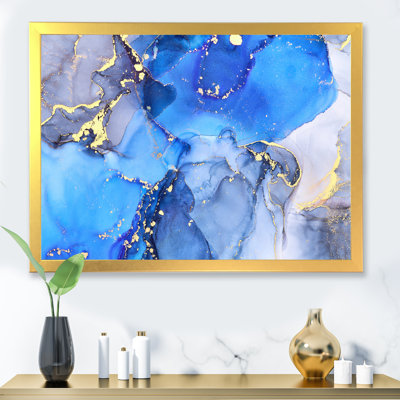 " Blue And Gold Luxury Abstract Fluid " Painting Print