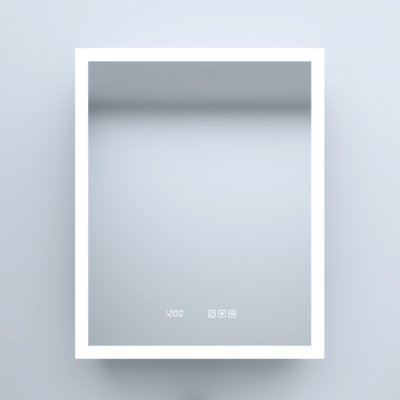 24 In. W X 30 H Silver Aluminum Surface Mount Medicine Cabinet With Mirror, Led, Clock, High - Definition Auto Sensing Top , Adjustable Shelves Cabinet, Density Led Strips, Silent Hinges,