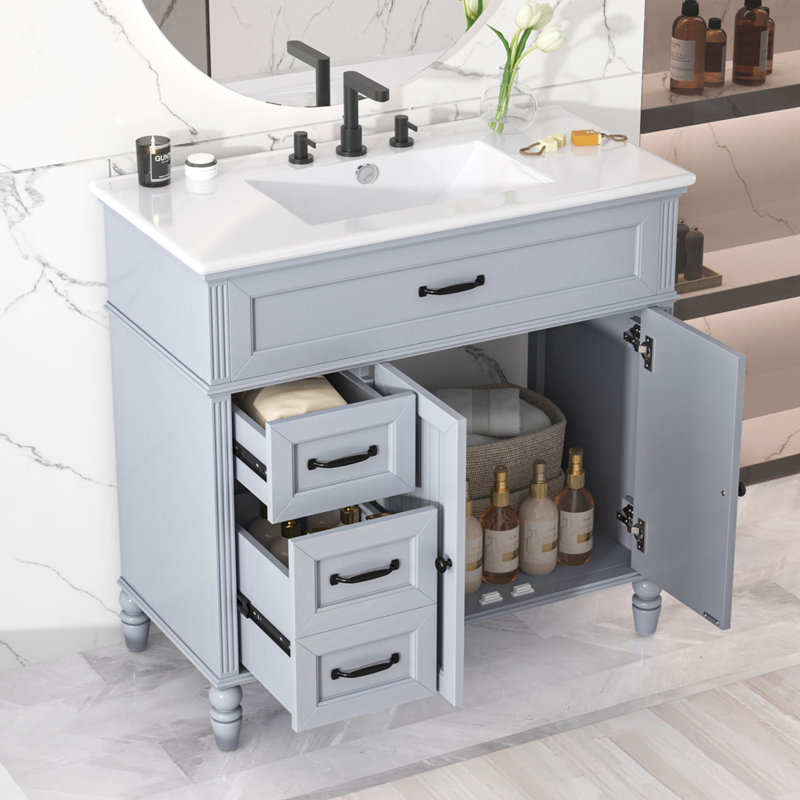 Meuble-lavabo 36 po avec lavabo, Gris