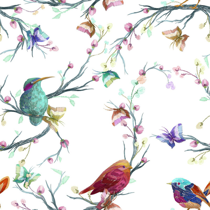 Rouleau de papier peint oiseaux et papillons L 18,75 pi x l 25 po
