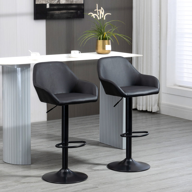 Morganti Swivel Upholstered Adjustable Height Counter Stool with Metal Frame, Black