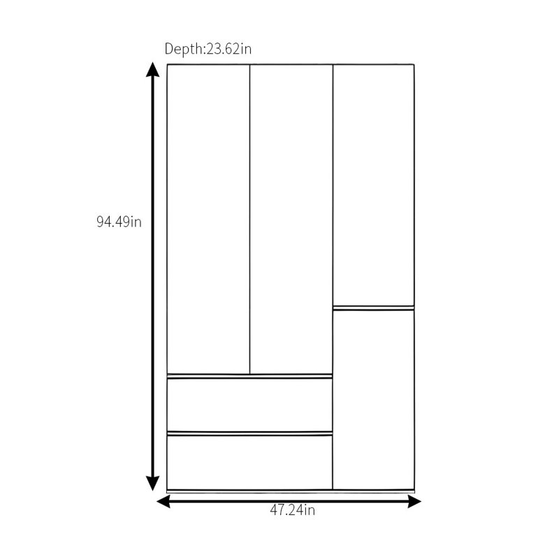 Garde-robe simple de couleur unie, H 94,49 po x l 47,24 po x P 23,62 po