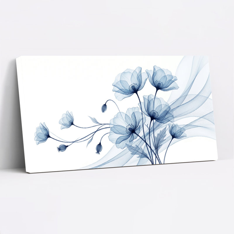 Ensemble de 1 tableau mural sur toile à motif floral bleu, 32“W x 16”H, Wrapped Canvas