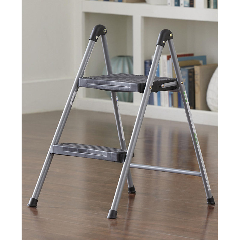 Foldable Black and Platinum 2-Step Steel Stool