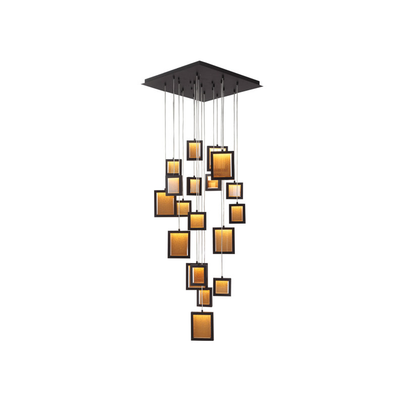 Luminaire suspendu carré / rectangulaire à 19 lumières Robinette, Bronze foncé