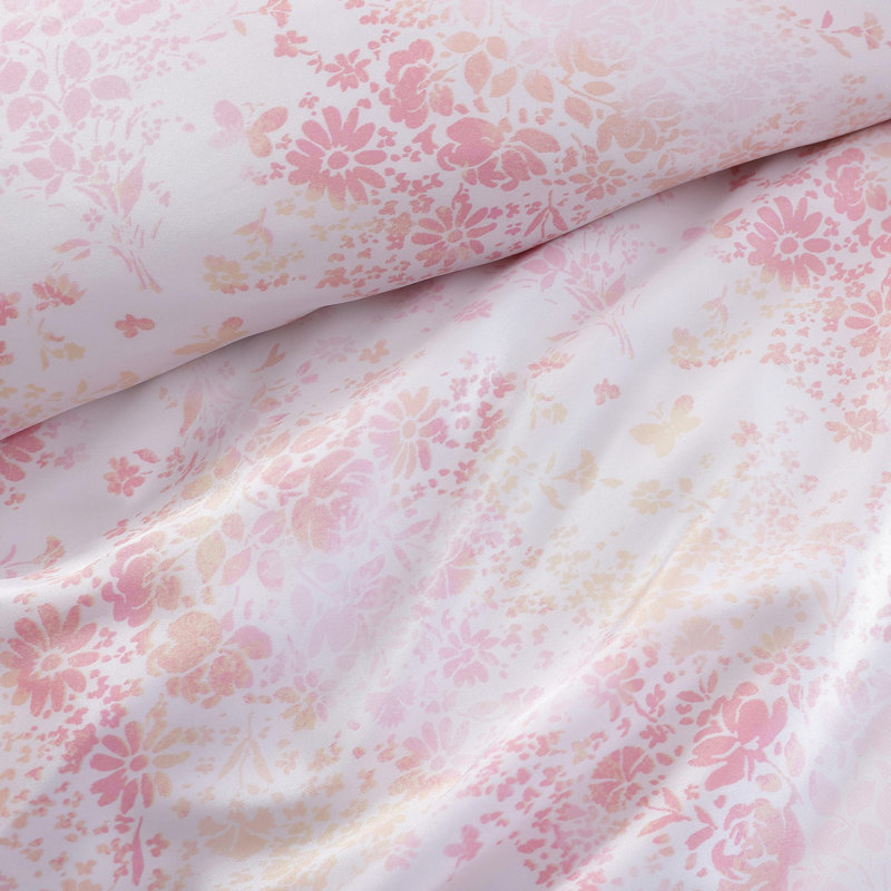 Betsey Johnson Butterfly Garden Satin Pink Duvet Cover Set, Twin Duvet Cover + 1 Standard Sham