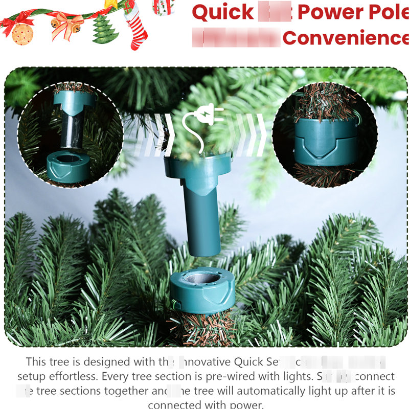 Arbre de Noël artificiel 7 pi avec 340 lumières à DEL, 2126 branches denses, connexion rapide pour la décoration de bureau