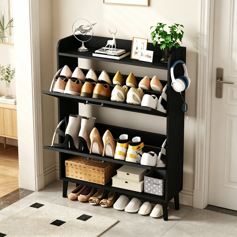 22 Pair Shoe Storage Cabinet, Black