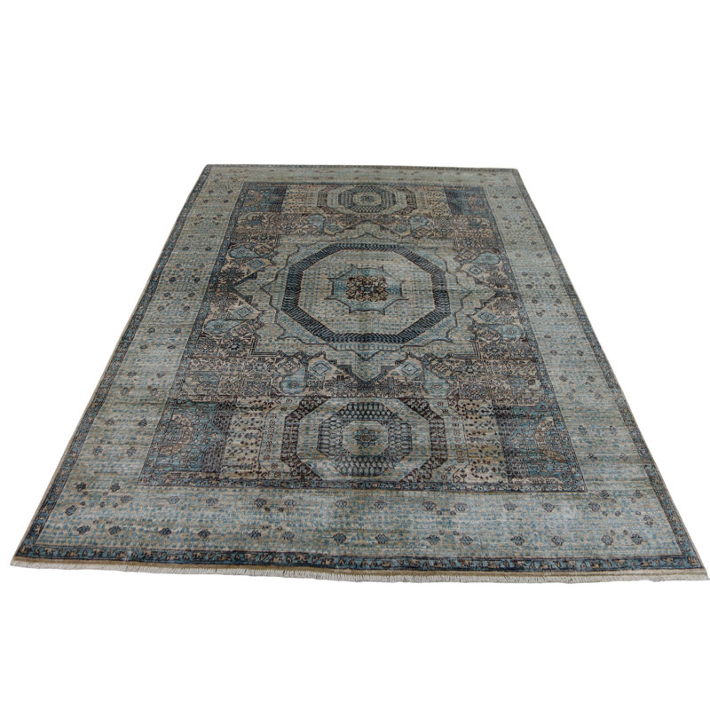 Hand Knotted Wool Area Rug in Beige, Rectangle 4'11" x 6'10"