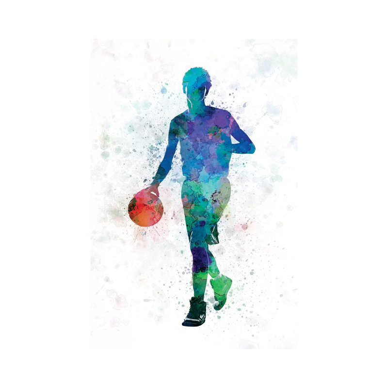 Young Man Basketball Player Dribbling by Paul Rommer - Painting on Canvas, Wrapped Canvas