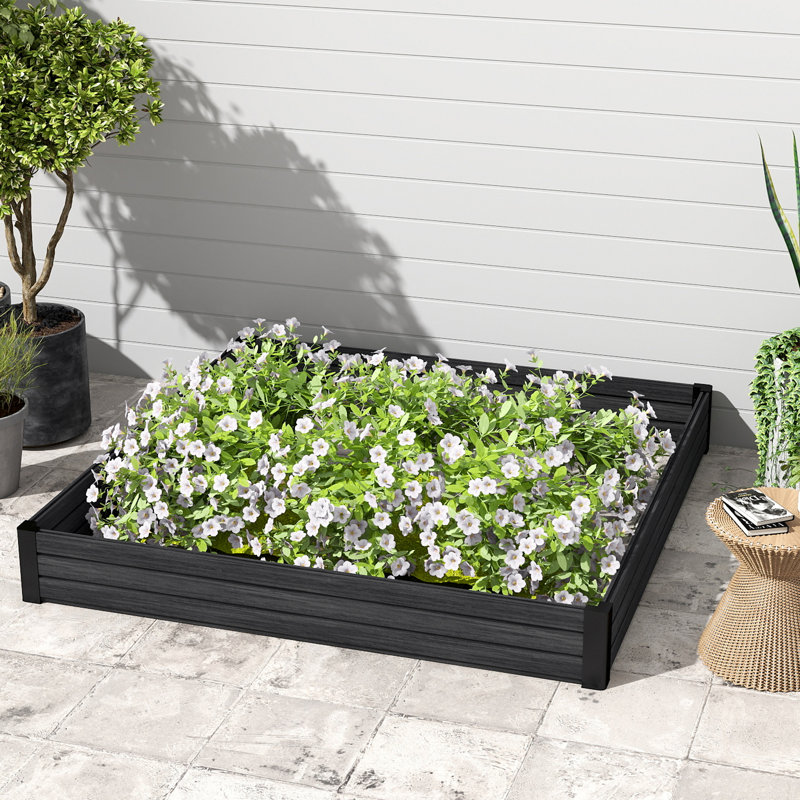 Lit de jardin surélevé carré en composite 47,2 po x 47,2 po x 6,3 po (Pas de panneau inférieur), Noir, noir, noir, noir