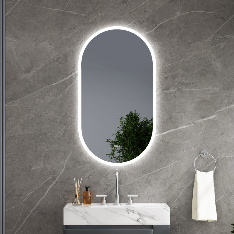 Miroir mural de salle de bain l 20 "x H 36" avec diffuseur en PMMA et fonction mémoire