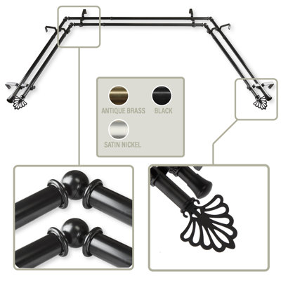 Steel Adjustable Bay Window Double Curtain Rod