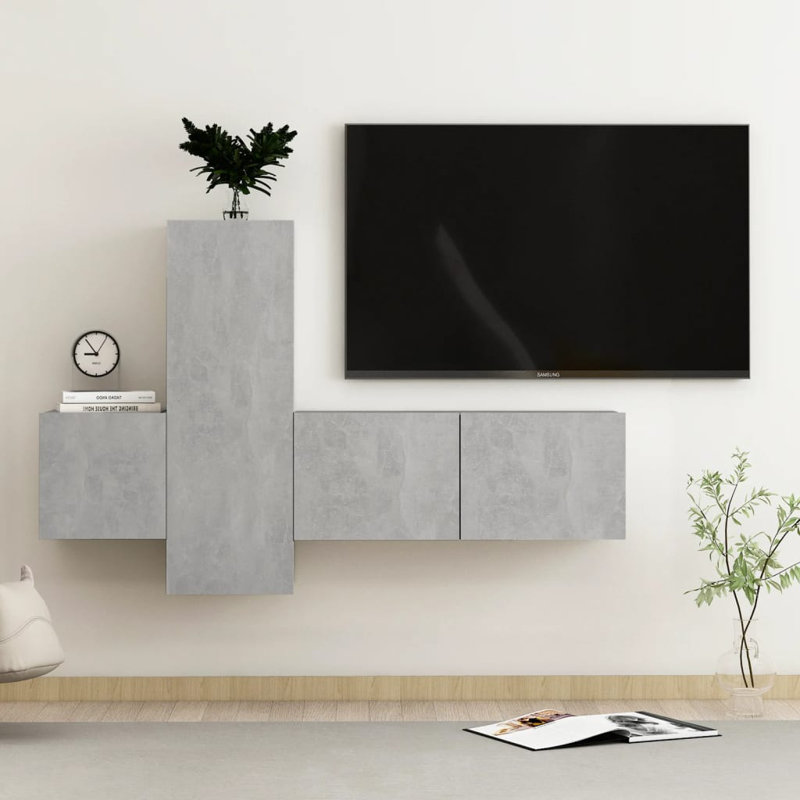TV Cabinet Set Engineered Wood, Concrete Grey