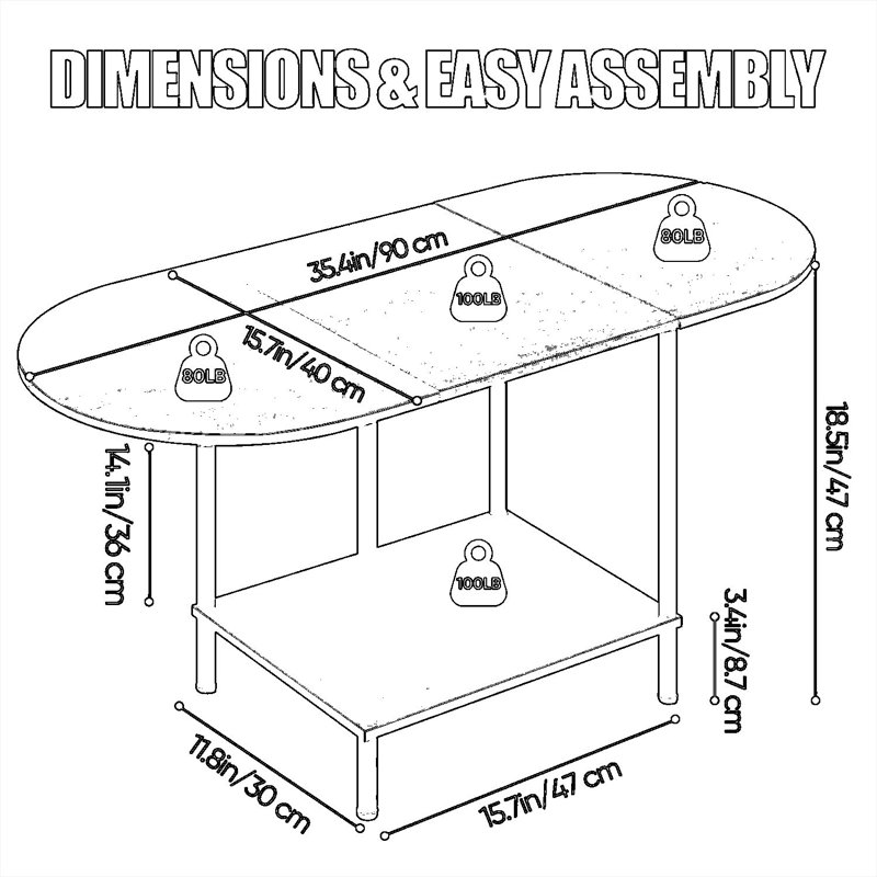 Table basse de style Mid-Century moderne avec tablette de rangement, table de cocktail ovale à 2 niveaux pour les petits espaces, table de salon de style campagnard avec plateau en bois robuste et structure en métal