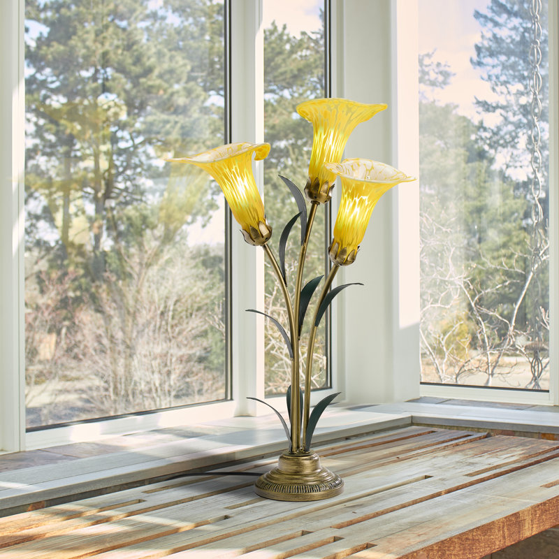Lampe d'appoint en verre soufflé à la main 23,5 po 3 lumières Calla Lily , Jaune 