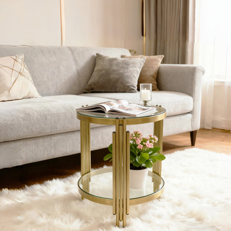  Glass Top End Table With Storage