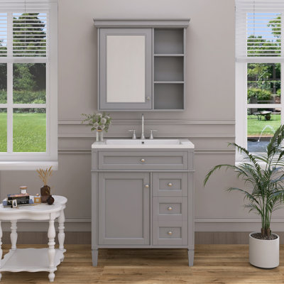 Meuble-lavabo simple 30 po avec comptoir en céramique et armoire à pharmacie Shabir