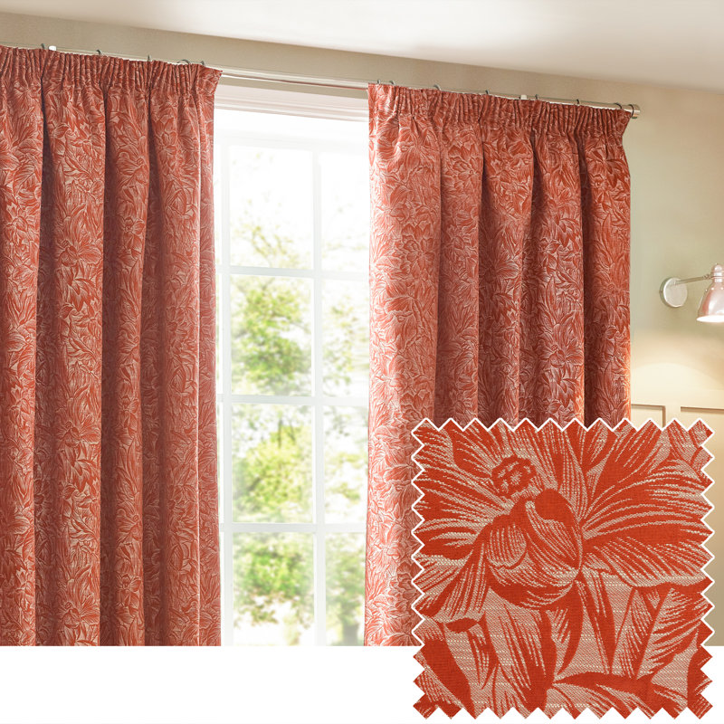 Amelianna Jacquard Pencil Pleat Curtains, Orange, Width 168 x Drop 137 cm