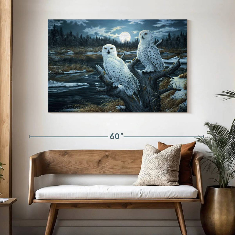 Two Snowy Owls, 32" H x 48" W