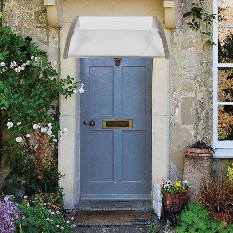 Door Wndow Awning Rain Cover Eaves, 10" H x 40" W x 38" D, Clear/Gray