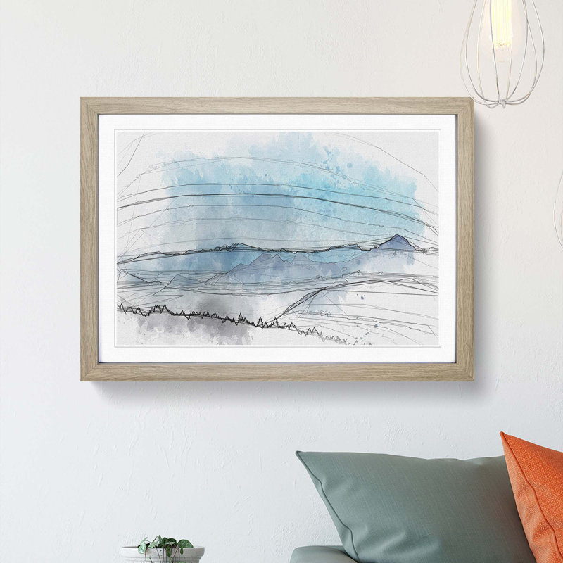 Fog Between the Mountains in Abstract - Framed Print, 40cm H x 60cm W x 2cm D, Oak