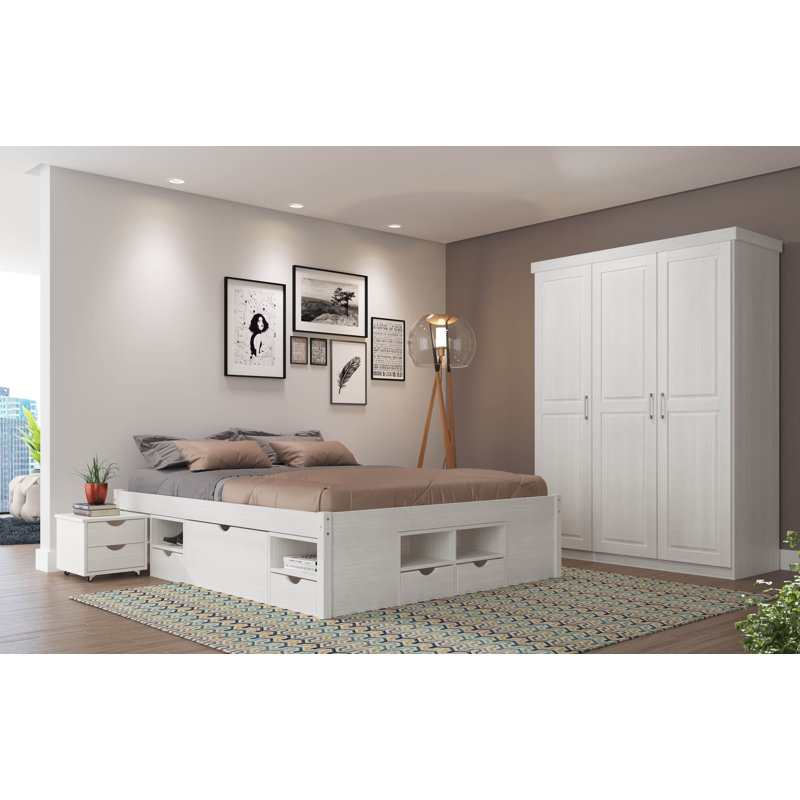 Chamarion Solid Wood Bed, 140 x 200cm, White