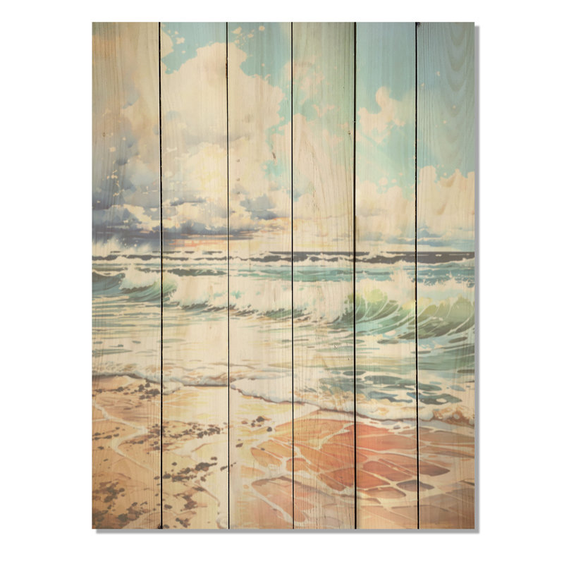 «Coastal Tranquility Horizon», art sur bois de pin naturel, H 40 po x l 30 po