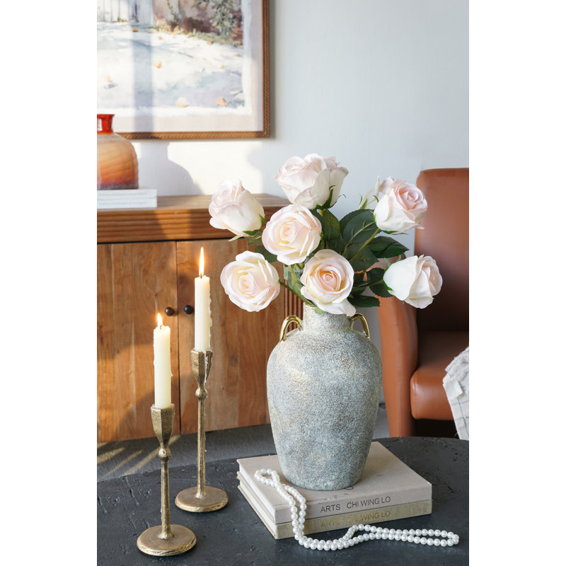 D7x11" Ceramic Accent Vase With Textured Gray Finish