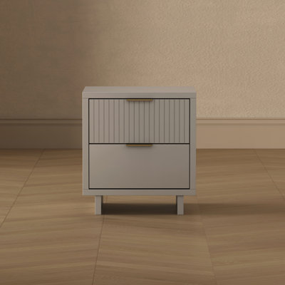 Elara 18" Contemporary 2-Drawer Solid Wood Nightstand in Light Gray