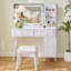 Meuble-lavabo moderne avec lumières DEL et miroir, ensemble de coiffeuse 4 tiroirs avec tabouret, luminosité réglable en 3 couleurs, peu encombrant pour la chambre à coucher, blanc-770636670