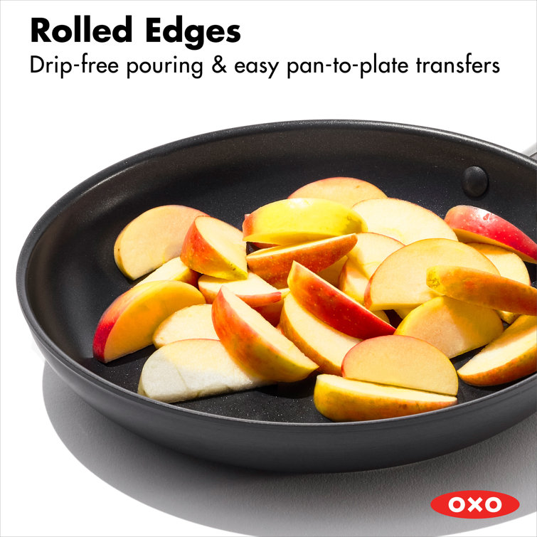 OXO Good Grips 8 and 10 Frying Pan Skillet Set, 3-Layered German  Engineered Nonstick Coating, Stainless Steel Handle with Nonslip Silicone,  Black