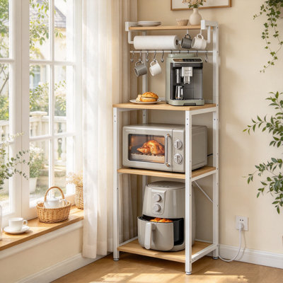 4-Tier Kitchen Bakers Rack with Power Outlet, 17.7-Inch Wide, Heavy Duty Storage Shelf for Microwave, Pots and Pans