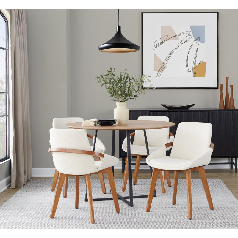 Chaise en bambou noyer et tissu crème