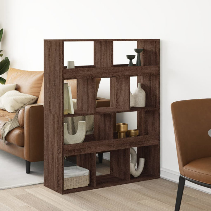 Angelinne 100cm W Bookcase, 125.5cm H x 100cm W x 33cm D, Concrete grey