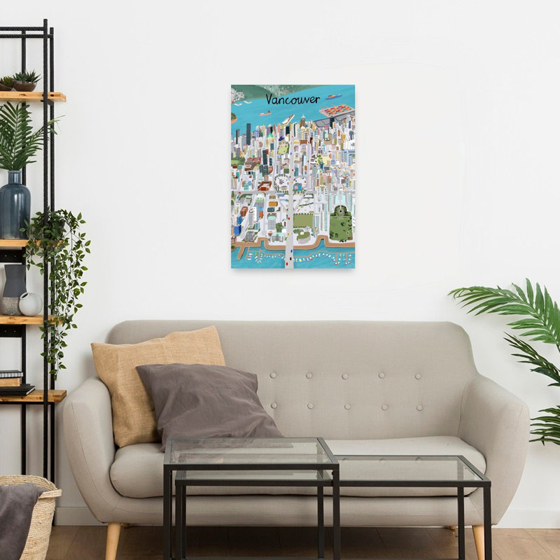 Vibrant Vancouver City Colorful Vibrant Whimsical City Landscape Wall Art Print 1 Piece Wrapped Canvas Wall Art