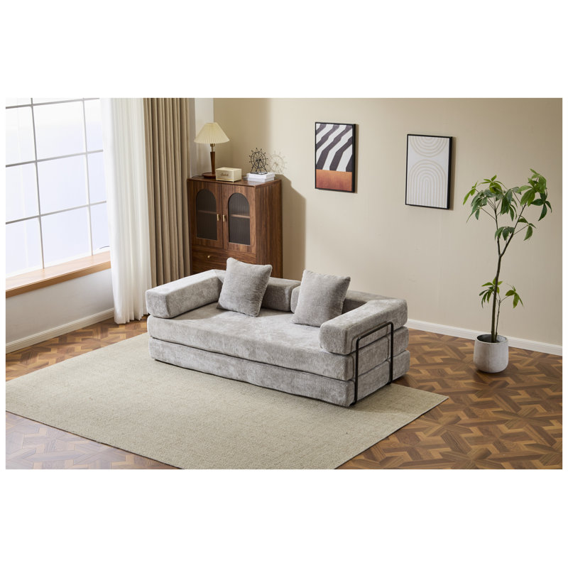 Canapé-lit convertible au sol - Canapé à 3 places en mousse à mémoire de forme en chenille, canapé multifonctionnel gris clair avec support de dossier, aucun assemblage requis