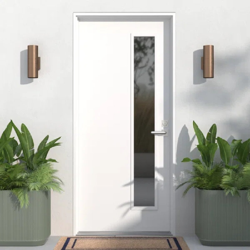 Porte extérieure lisse en fibre de verre lisse Lite avec montants 6-9 / 16 "et seuil de porte, Nickel satiné, Main droite