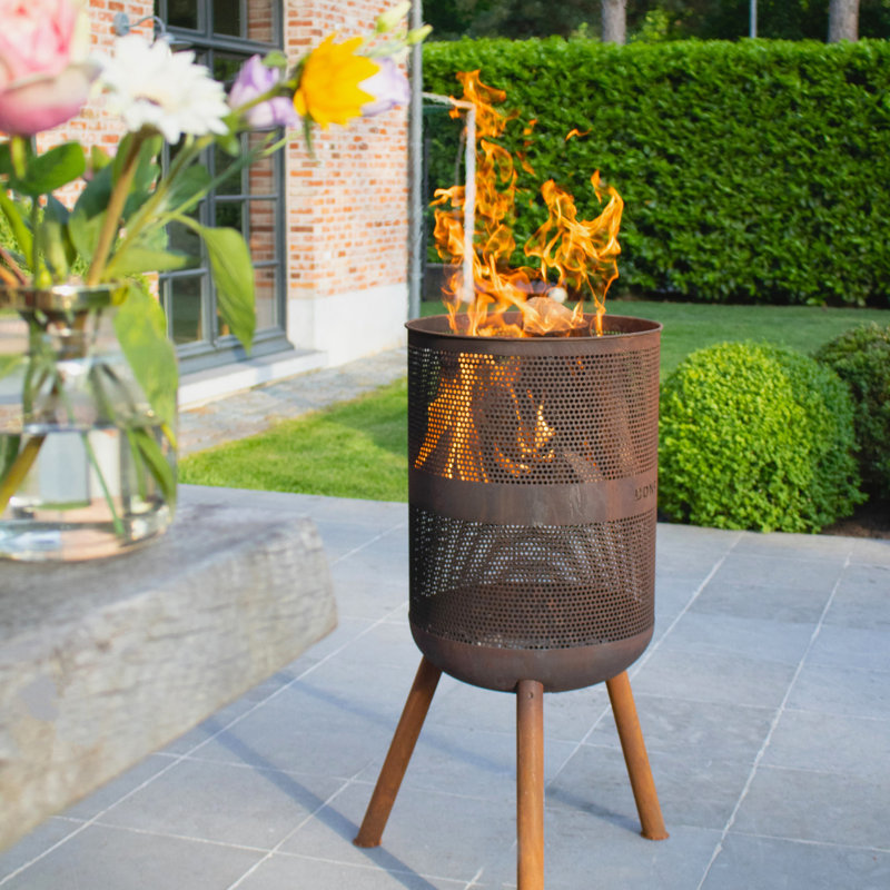 Cylinder Steel Outdoor Fireplace, 85cm H x 34cm W x 34cm D, Orange