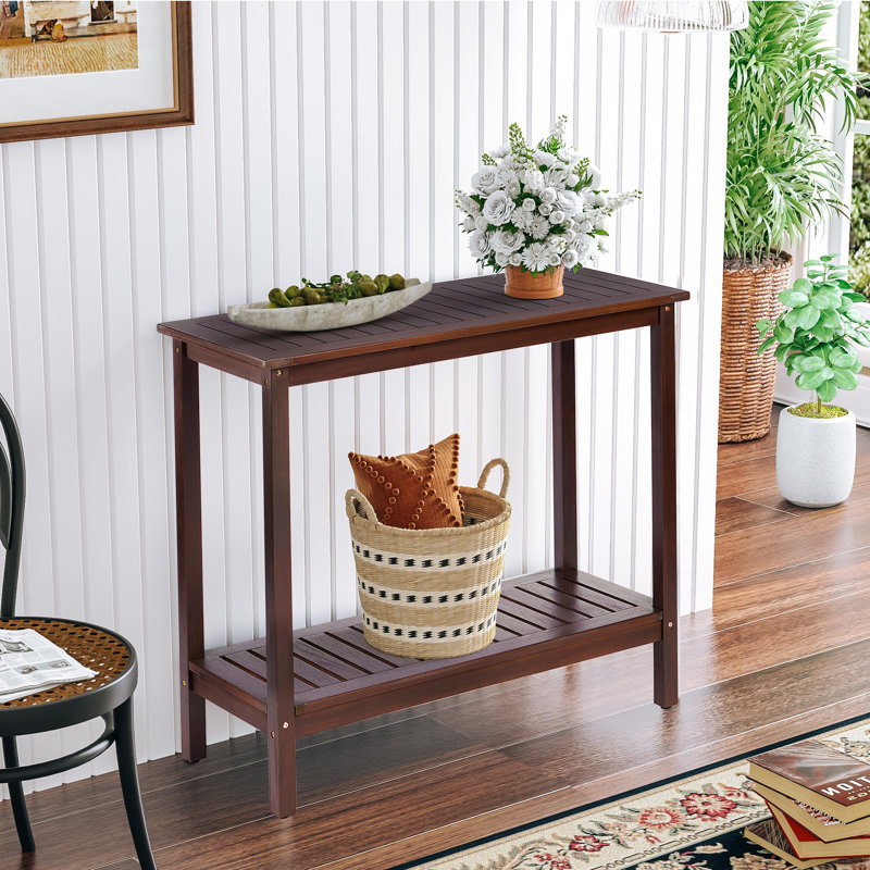 Acacia Solid Wood Console Table, (42''W x 18''D x 37''H)  2-Shelf Indoor Outdoor Multifunctional Table (Easy Assembly)