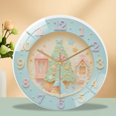 Whimsical-Pastel-Clock-Festive-Scene Art - 12‘’ Modern Glass Wall Clock