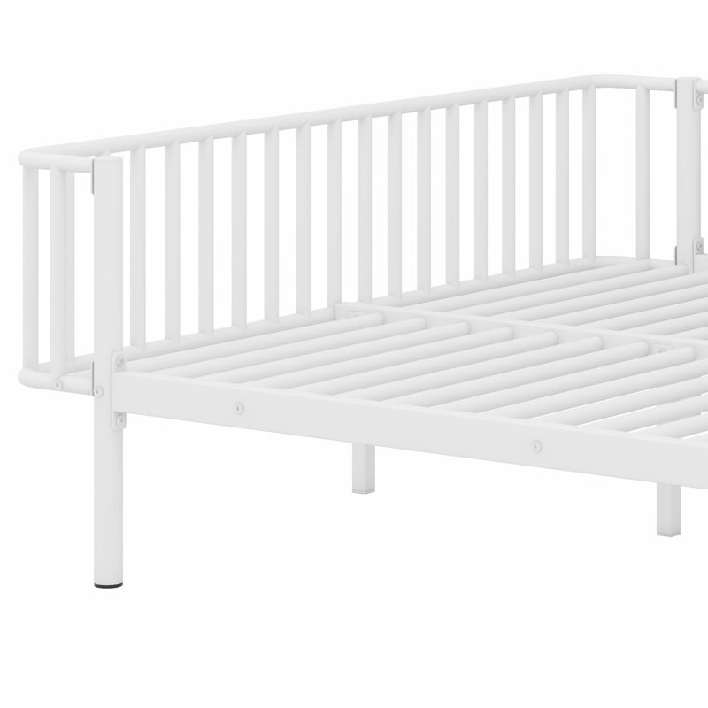 Structure de lit de jour en métal, support de lattes, sommier non requis, Full / Double, White