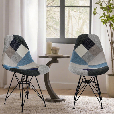 Chaise géométrique patchwork bohème, 46 cm de profondeur x 53 cm de largeur x 81 cm de hauteur, pieds en fer chromé, assise confortable pour salle à manger, chaises colorées, lot de 2, convient aux espaces de vie et de loisirs.