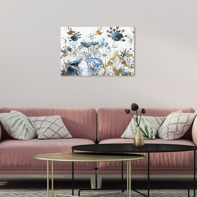 « blue jardin gold », impression, H 16 po x l 24 po, Toile tendue